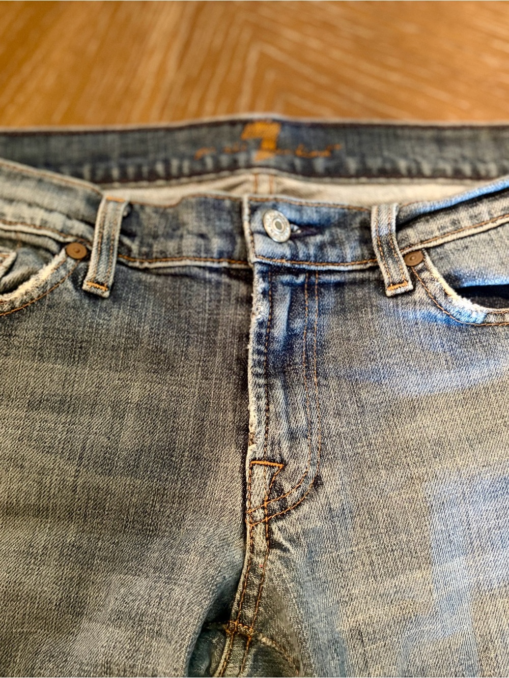 7 For All Mankind Light Blue Denim Bootcut Jeans - Interior Label Detail